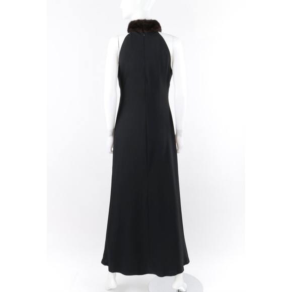 Lauren Ralph Lauren Collection Black Mink Fur Collar Halter Evening Dress Gown - Picture 10 of 16